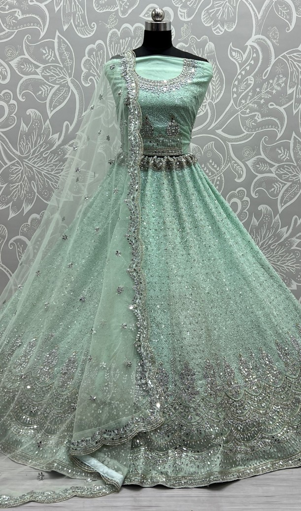 Bridal Special Green Net Stone Work Lehenga With Dupatta